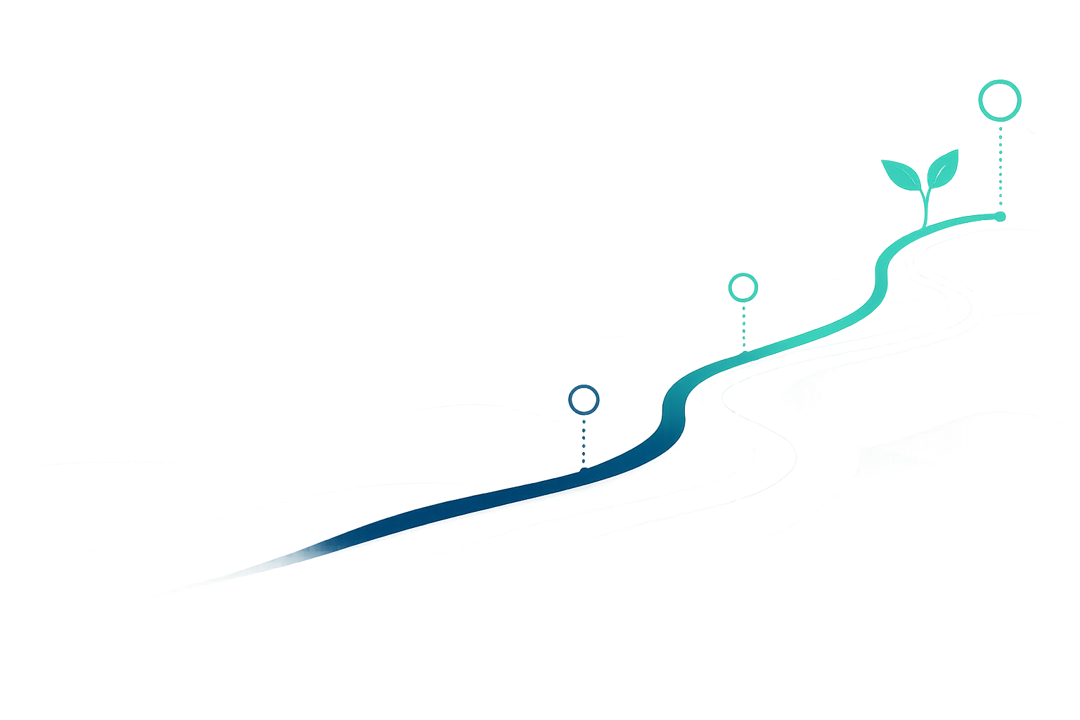 Camino ascendente con brote, representando crecimiento, tecnología y transformación